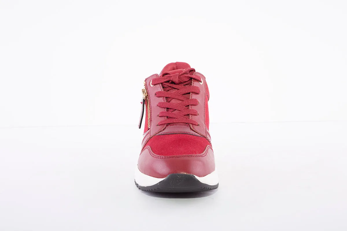 TAMARIS - 23702-516 LACE-UP WEDGE FASHION TRAINER  - RED PATENT