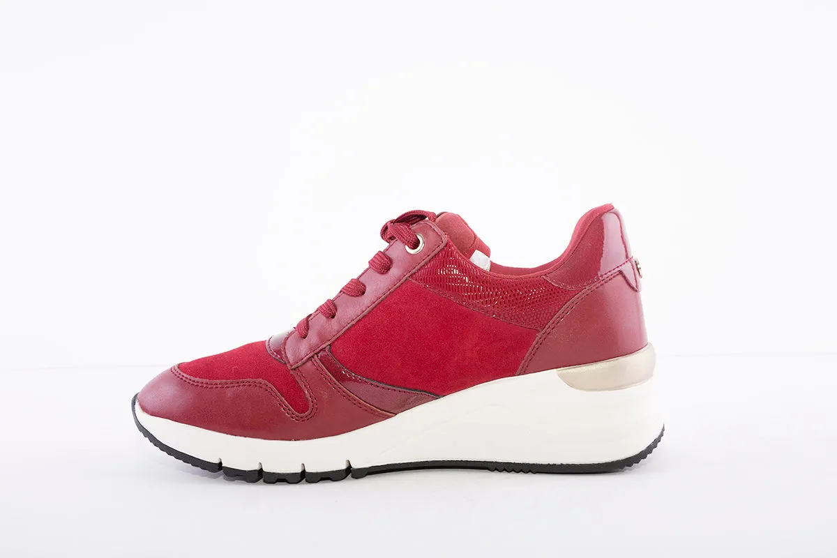 TAMARIS - 23702-516 LACE-UP WEDGE FASHION TRAINER  - RED PATENT