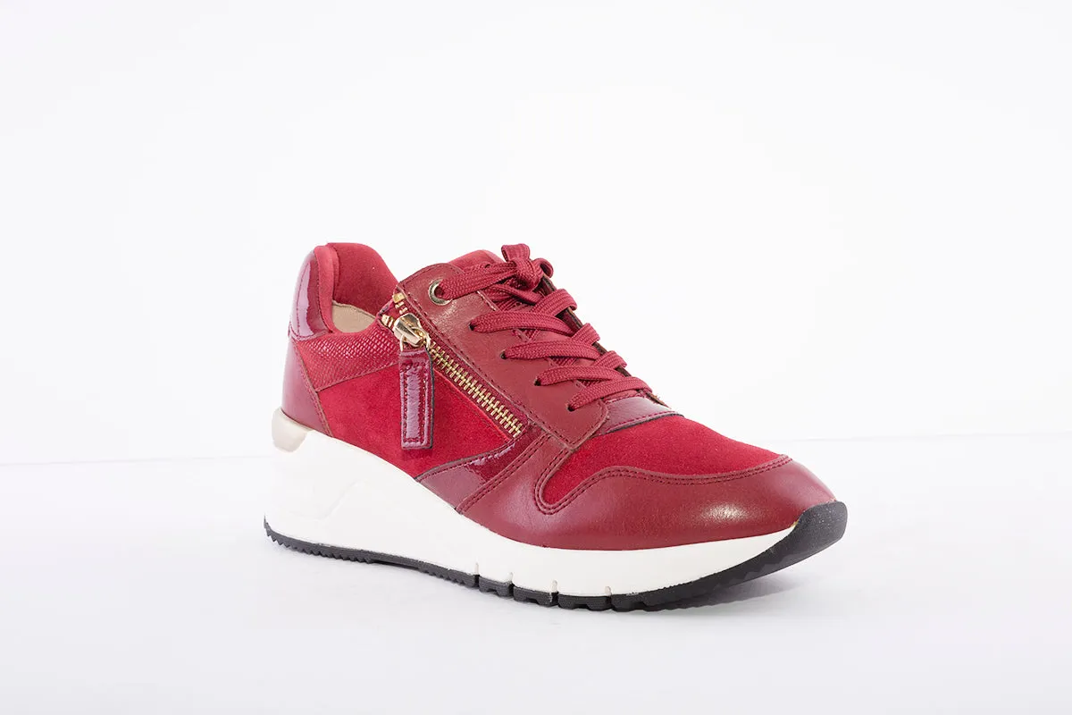 TAMARIS - 23702-516 LACE-UP WEDGE FASHION TRAINER  - RED PATENT
