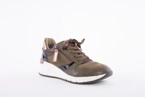 TAMARIS - 23702-709 LACE-UP WEDGE FASHION TRAINER  - GREEN COMBI