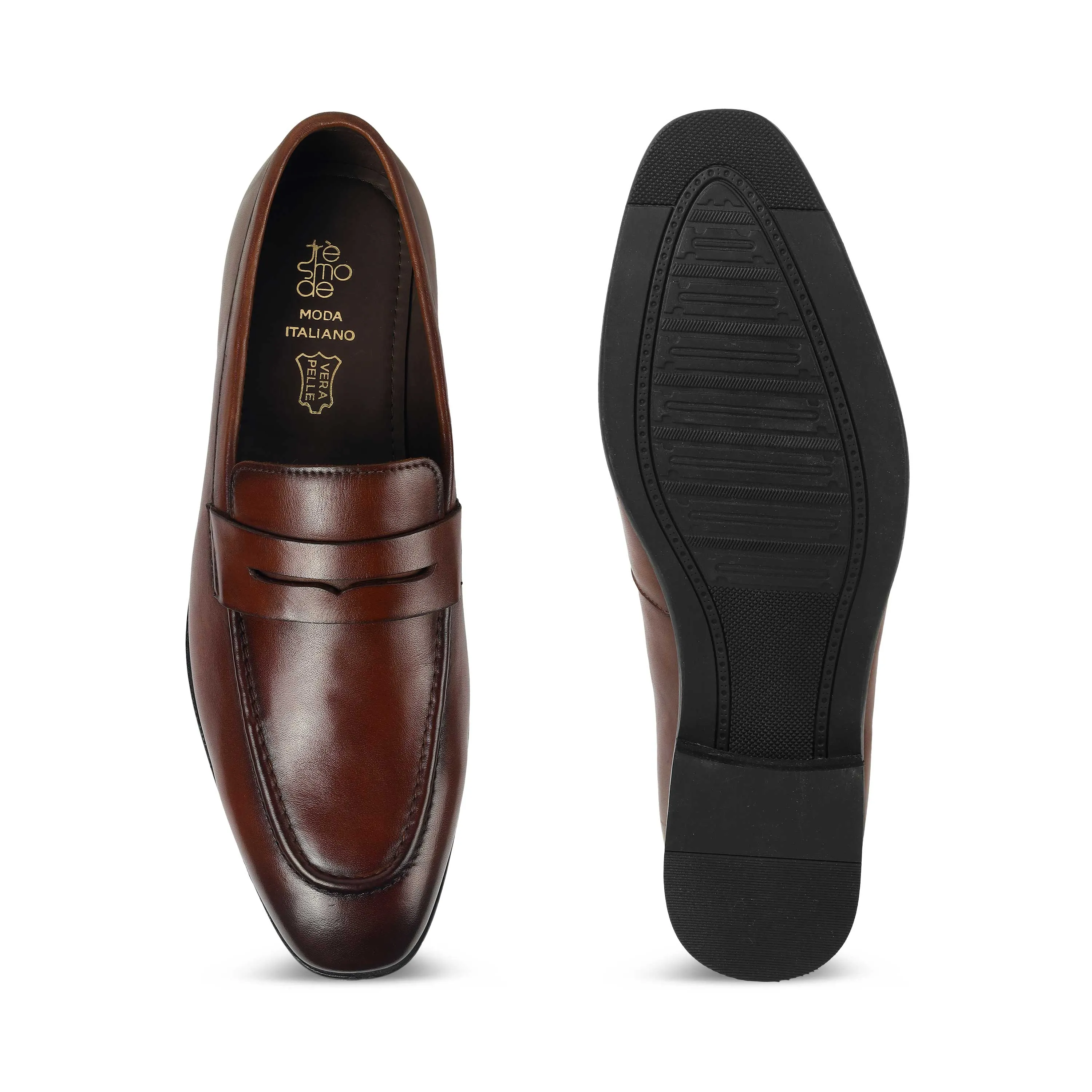 Tresmode Salved Cognac Men's Leather Penny Loafers