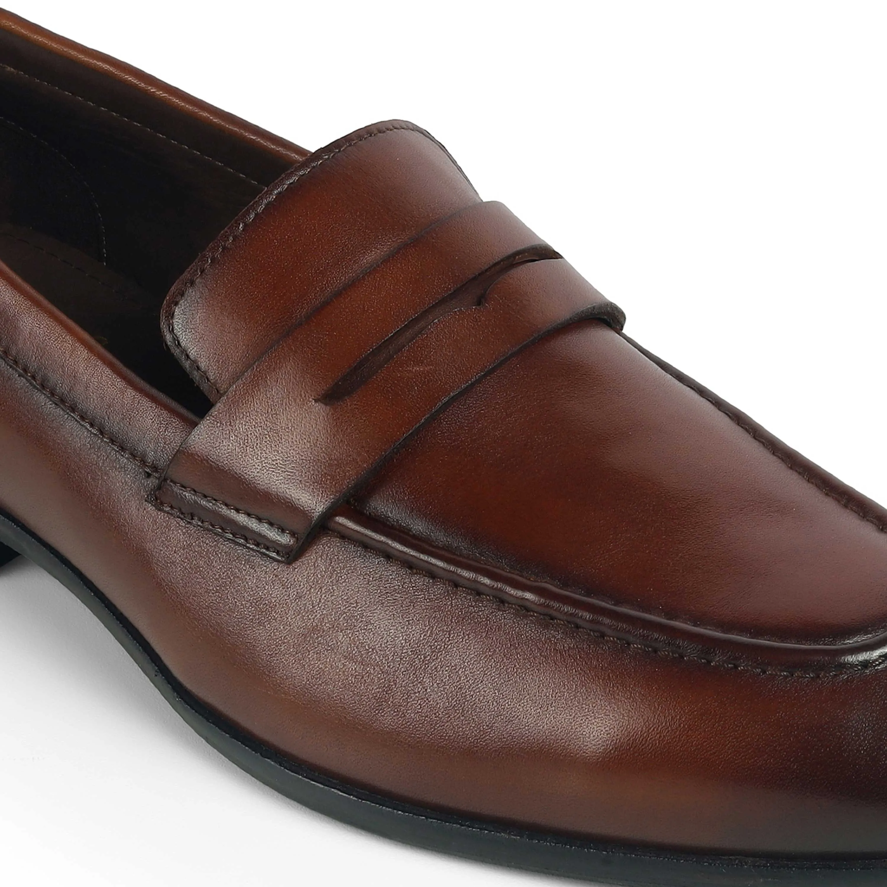 Tresmode Salved Cognac Men's Leather Penny Loafers