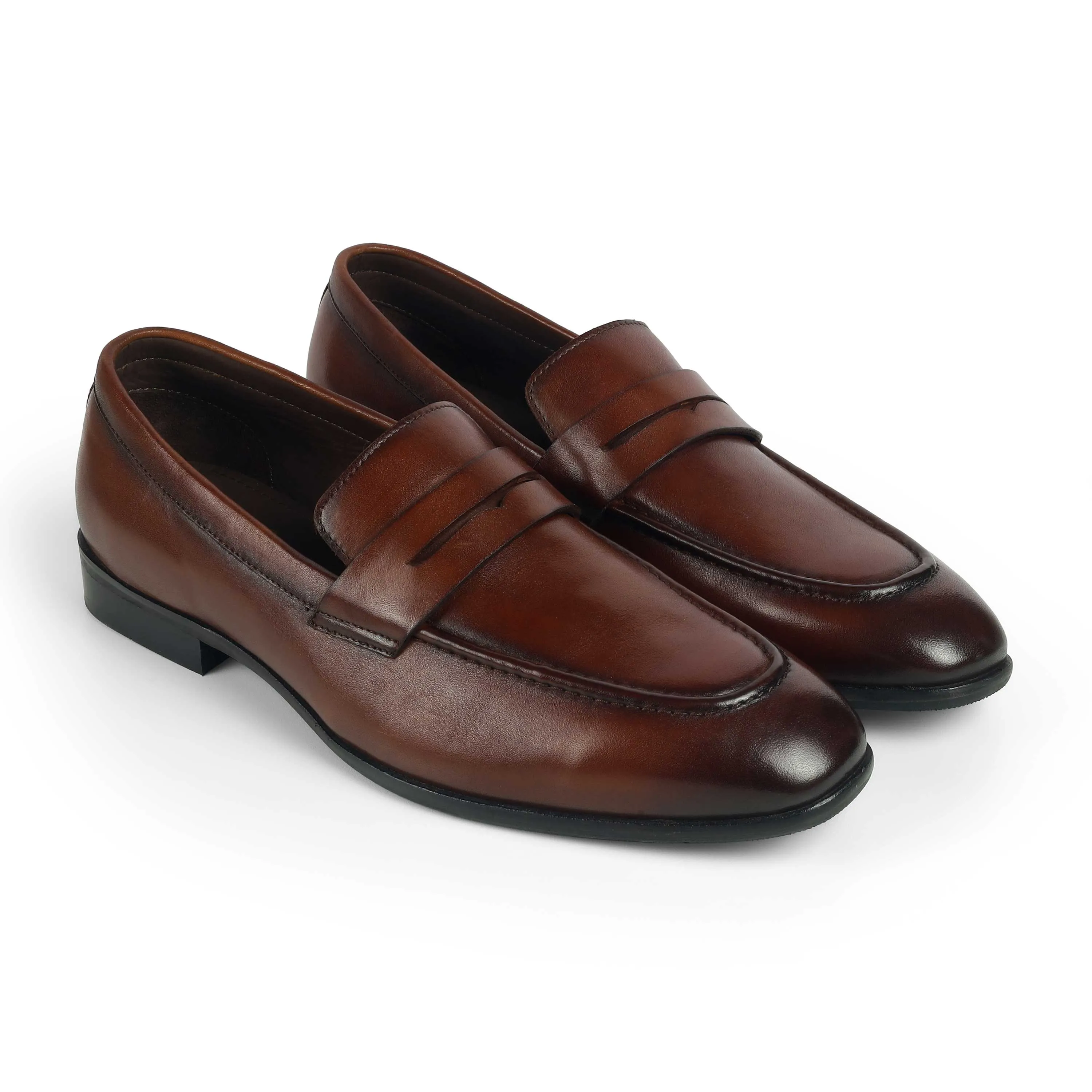 Tresmode Salved Cognac Men's Leather Penny Loafers
