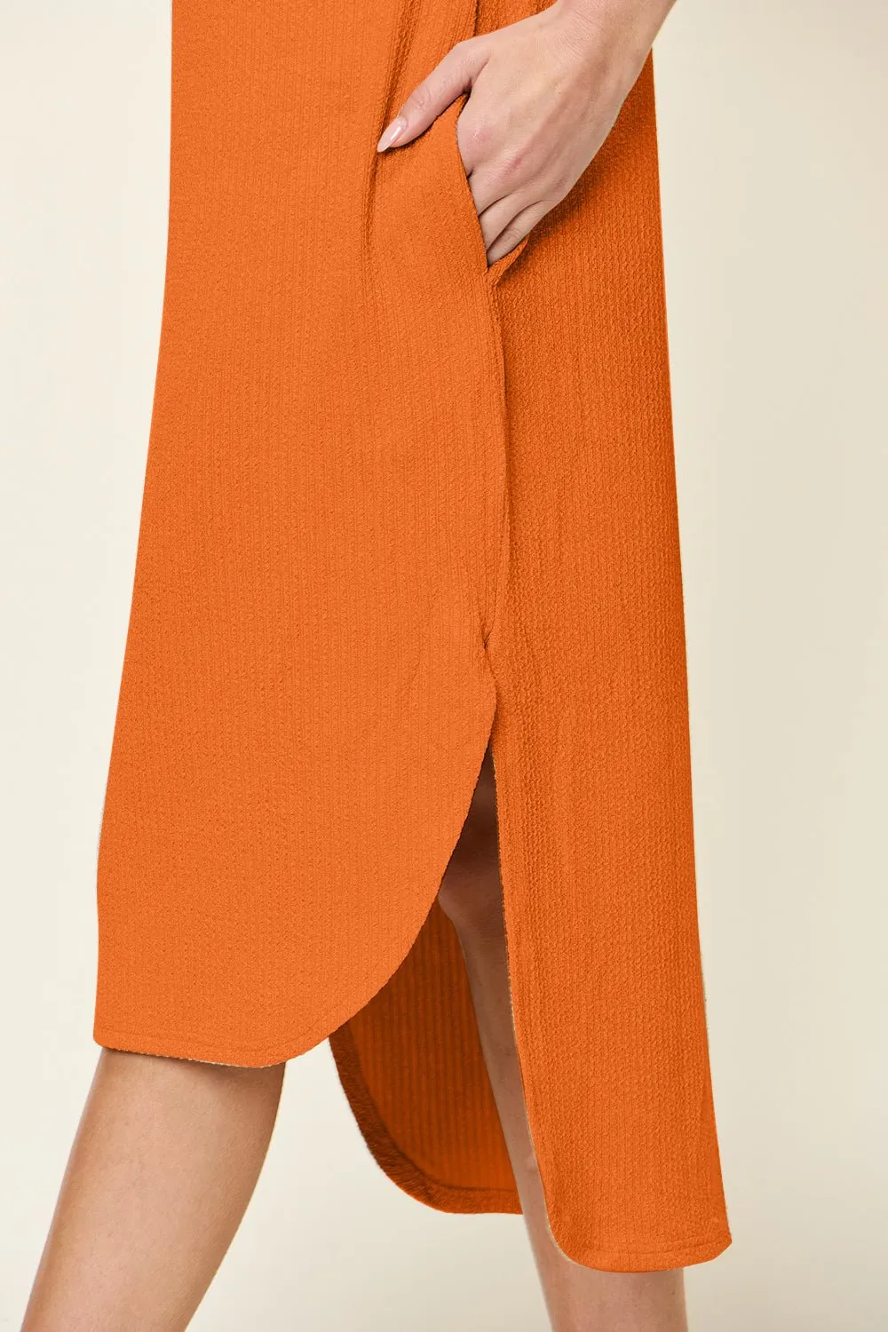 Turn Heads in This Double Take Full Size Round Neck Short Sleeve Slit Dress