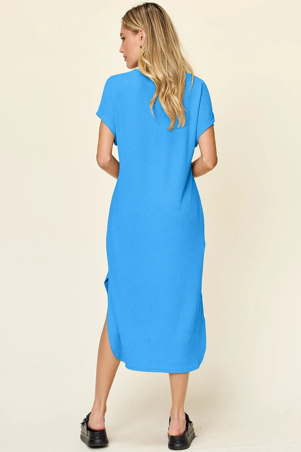 Turn Heads in This Double Take Full Size Round Neck Short Sleeve Slit Dress