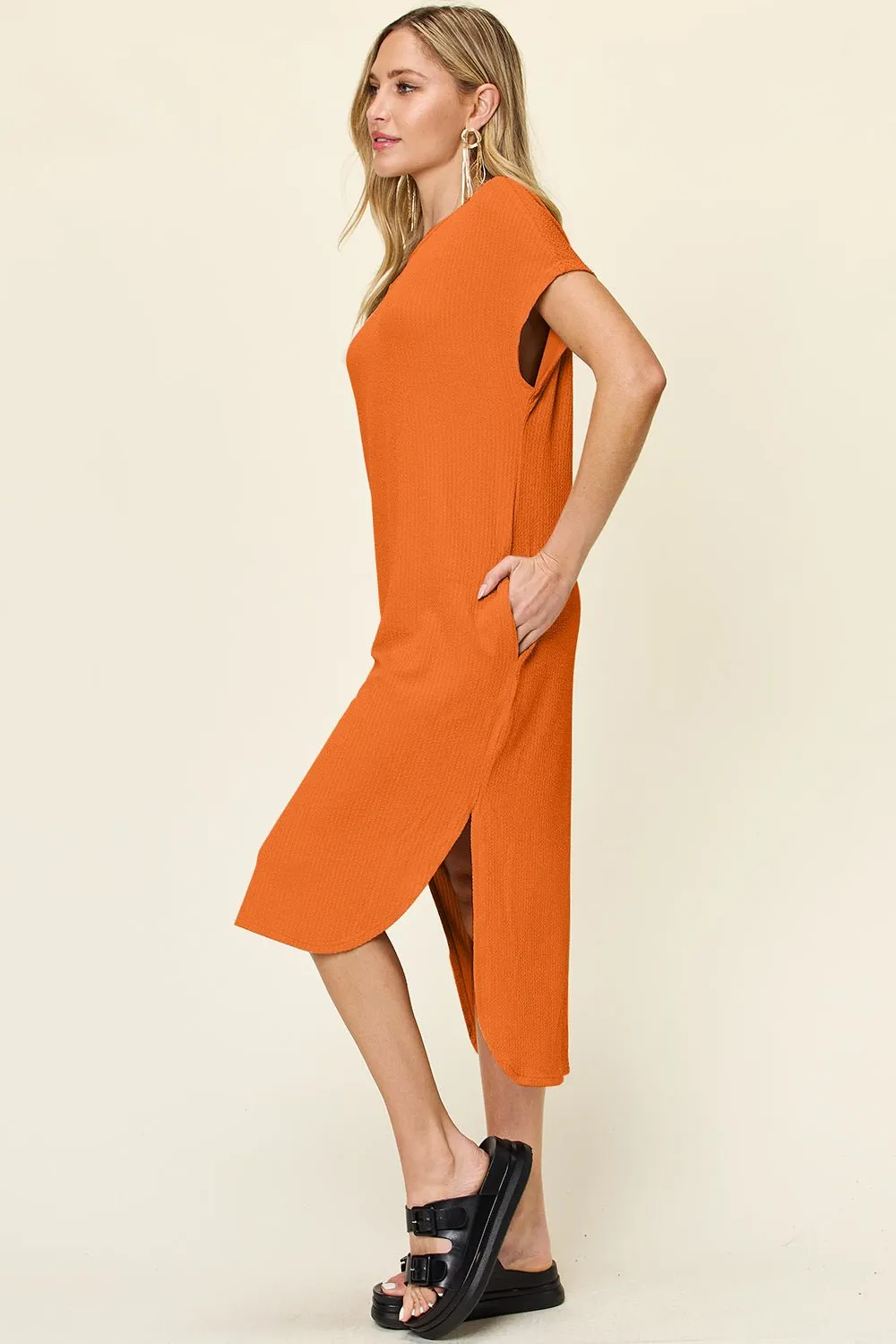 Turn Heads in This Double Take Full Size Round Neck Short Sleeve Slit Dress