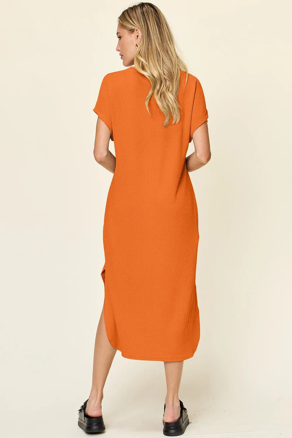 Turn Heads in This Double Take Full Size Round Neck Short Sleeve Slit Dress