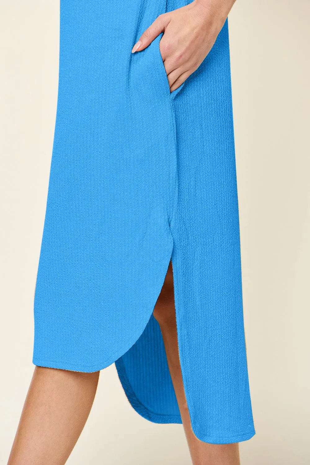 Turn Heads in This Double Take Full Size Round Neck Short Sleeve Slit Dress