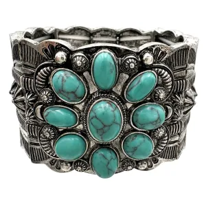 Turquoise Stone Large Metal Chunky Stretch Bracelet