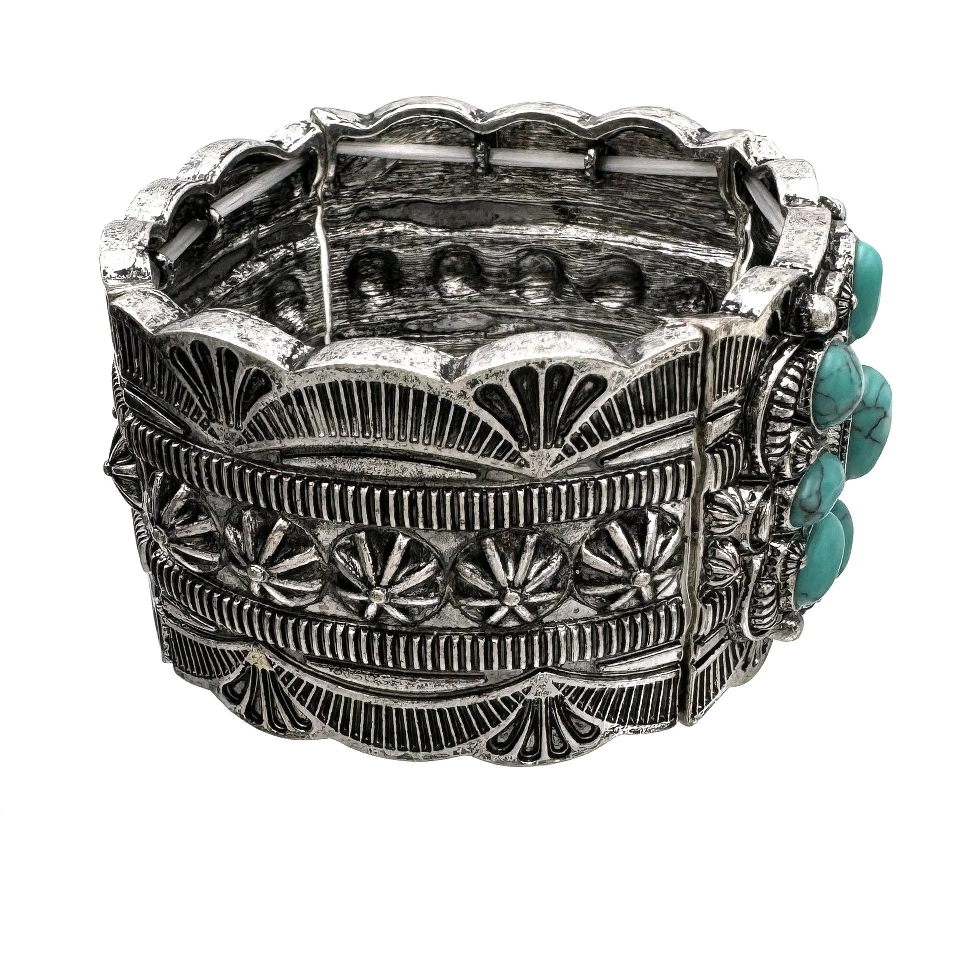 Turquoise Stone Large Metal Chunky Stretch Bracelet