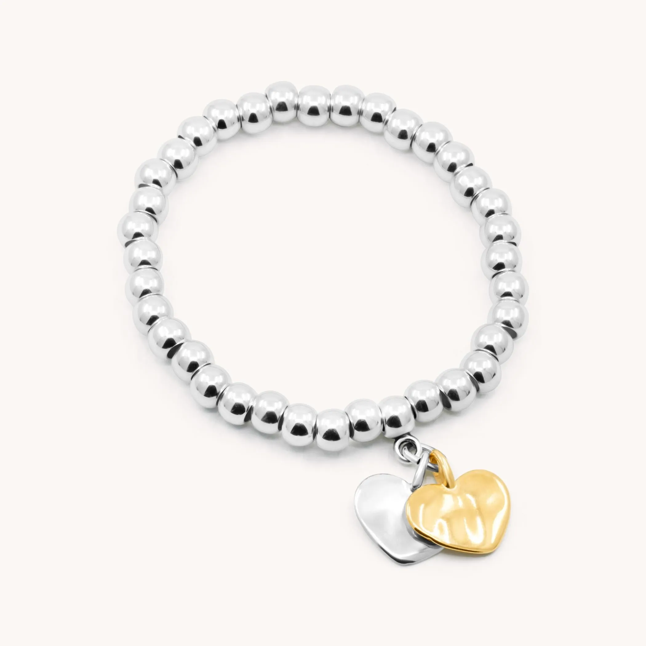 Twin Hayley Heart Chunky Beads Bracelet, Silver and Gold