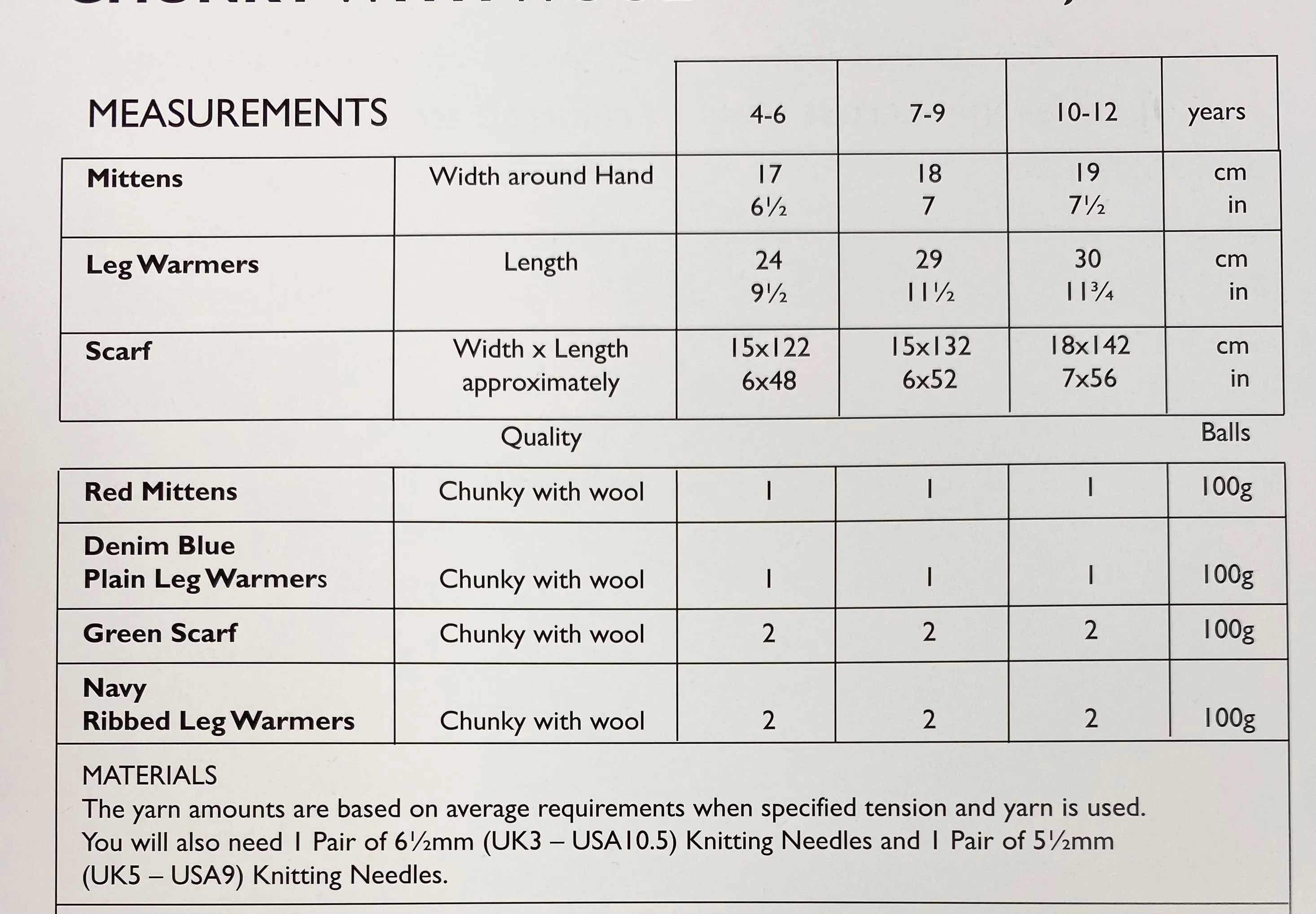 UKHKA 142 Knitting Pattern Childrens Mittens, Scarf and Leg Warmers - Chunky