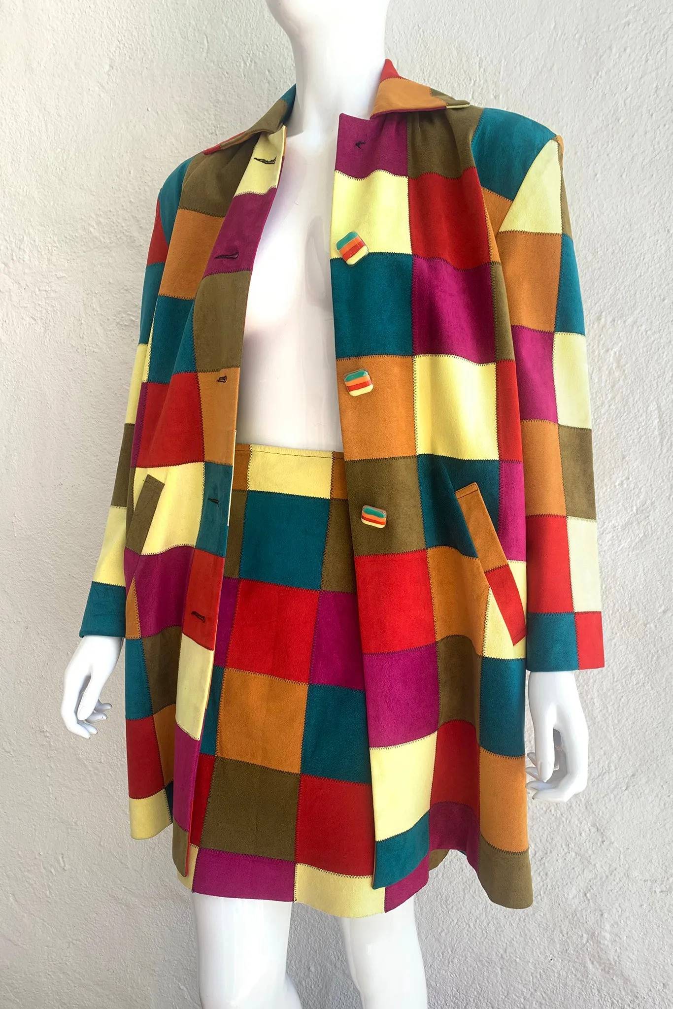 Ultrasuede Patchwork Coat & Skirt Set