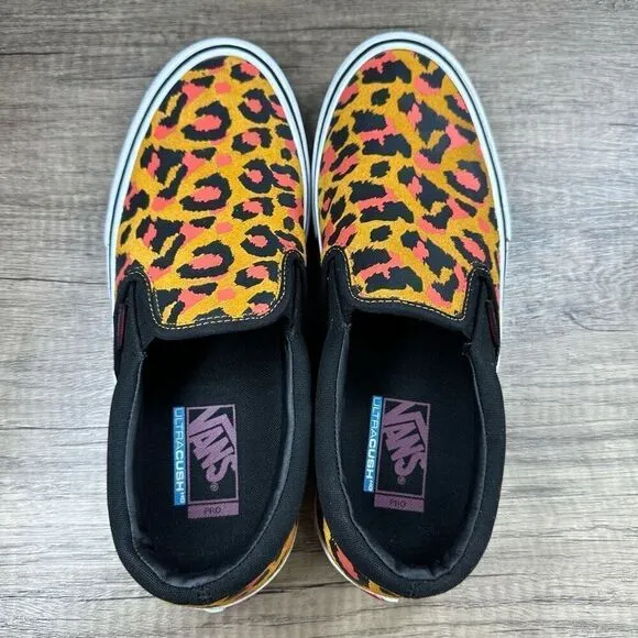 Vans Ultracush~Men’s~Pro Leopard Blk. Inca Gold Orange Pattern Sneakers~Sz 10.5