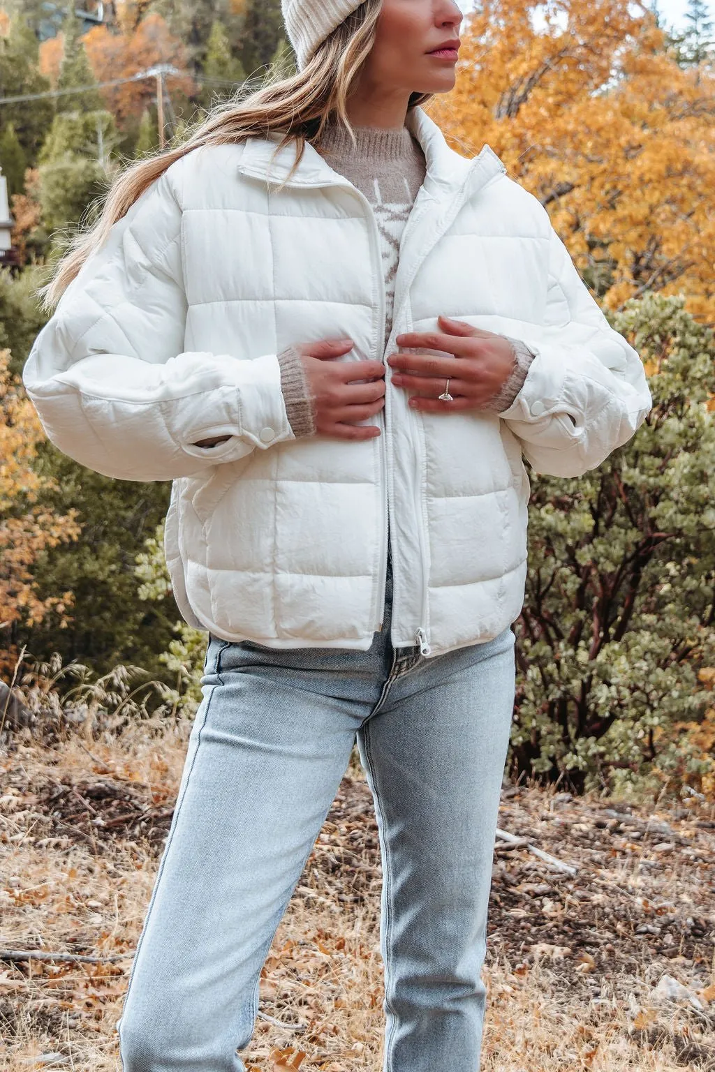 White Zip Up Puffer Jacket - FINAL SALE
