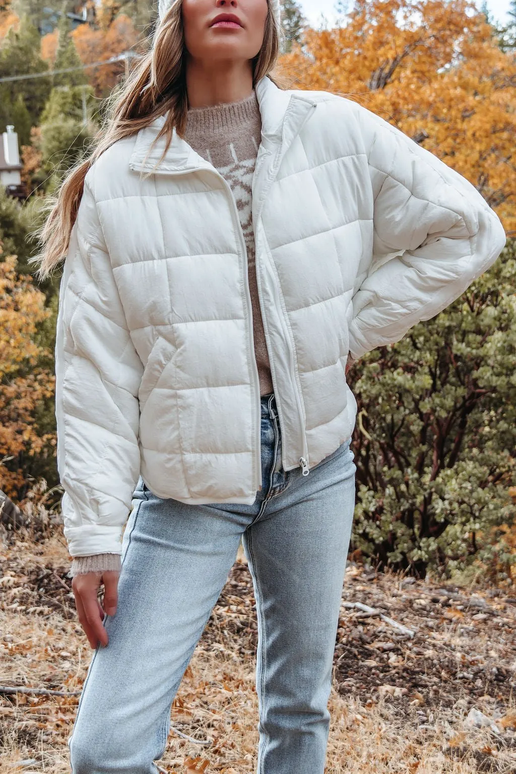 White Zip Up Puffer Jacket - FINAL SALE