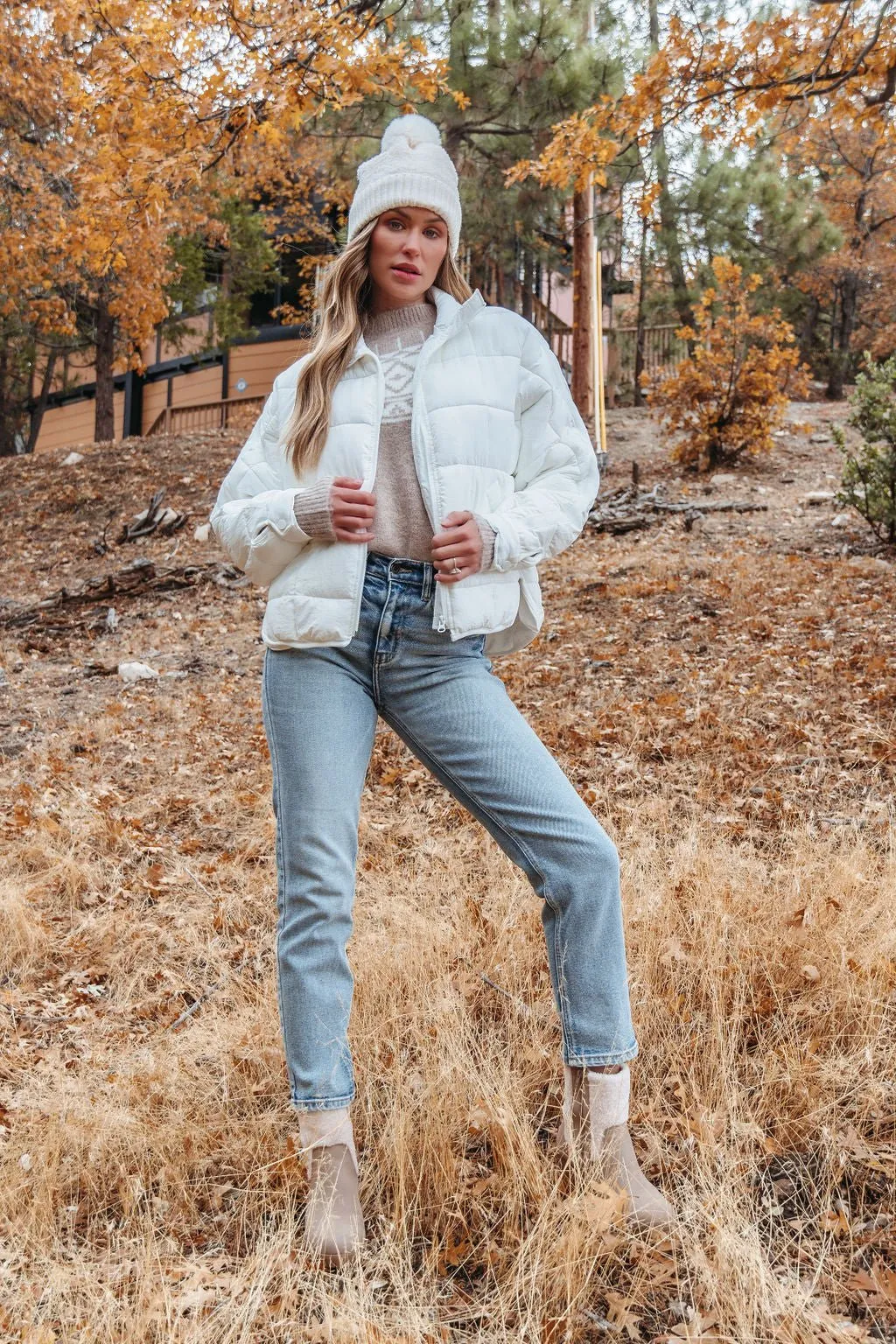 White Zip Up Puffer Jacket - FINAL SALE