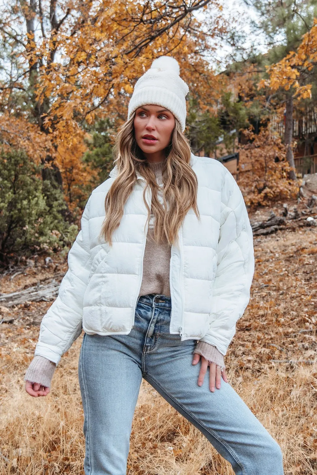 White Zip Up Puffer Jacket - FINAL SALE