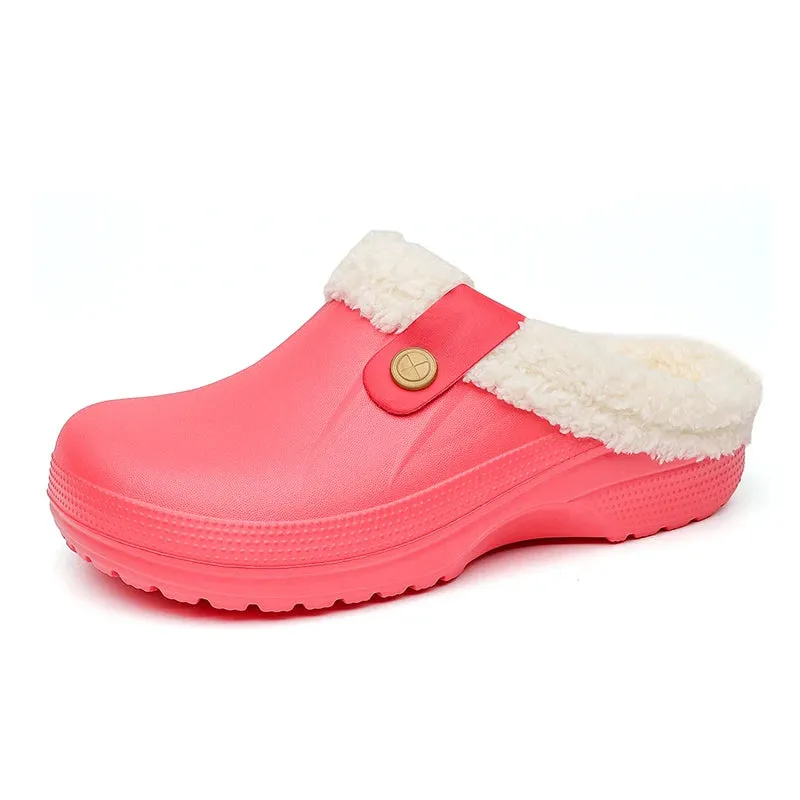Winter Men Women Slippers Waterproof Platform Warm Furry Wrapped Slippers Fluffy Indoor Home Cotton Shoes Fur Slides Plush Clogs