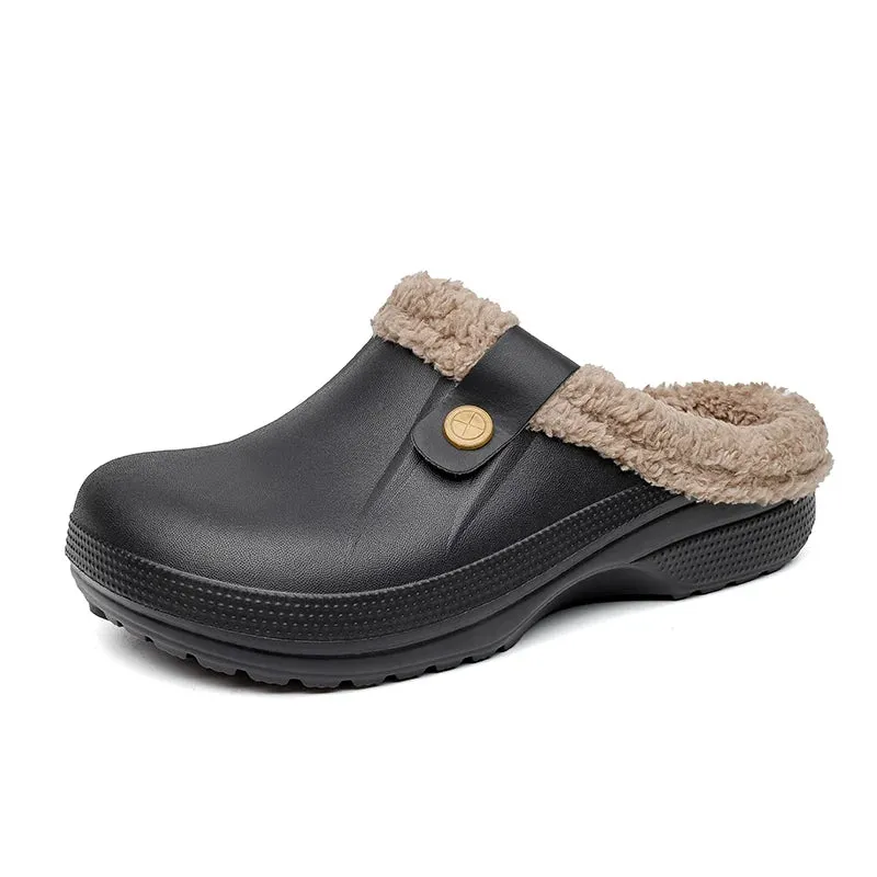 Winter Men Women Slippers Waterproof Platform Warm Furry Wrapped Slippers Fluffy Indoor Home Cotton Shoes Fur Slides Plush Clogs