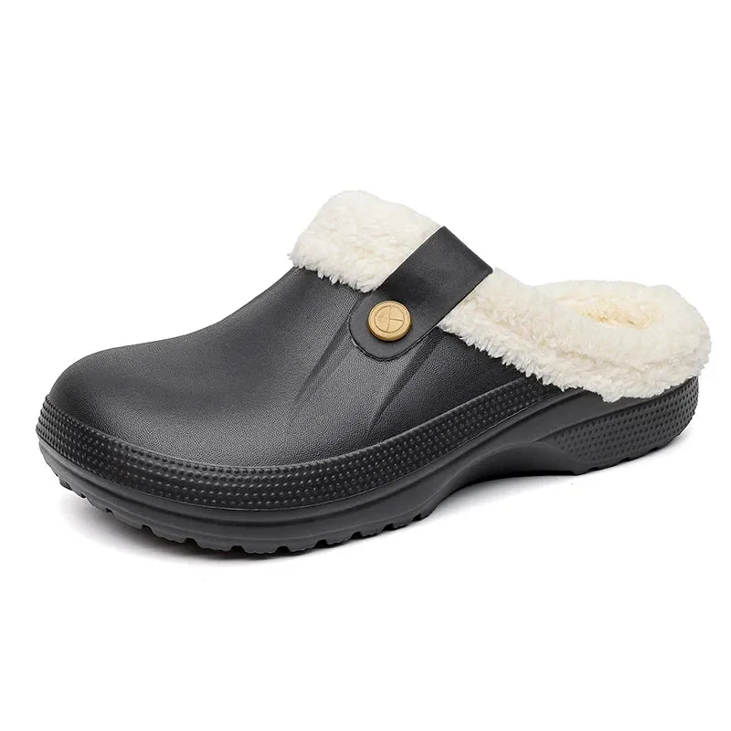 Winter Men Women Slippers Waterproof Platform Warm Furry Wrapped Slippers Fluffy Indoor Home Cotton Shoes Fur Slides Plush Clogs