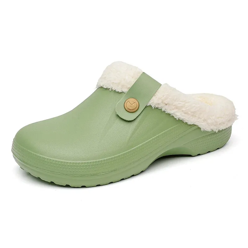 Winter Men Women Slippers Waterproof Platform Warm Furry Wrapped Slippers Fluffy Indoor Home Cotton Shoes Fur Slides Plush Clogs