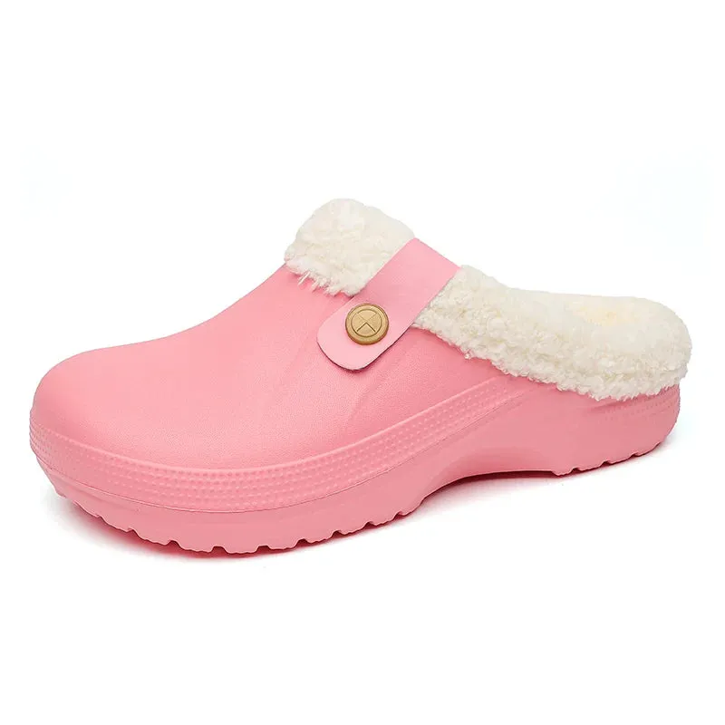Winter Men Women Slippers Waterproof Platform Warm Furry Wrapped Slippers Fluffy Indoor Home Cotton Shoes Fur Slides Plush Clogs
