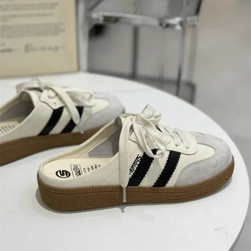 Women Mules Shoes Sports Round Toe Flat Female Footwear Casual Sneakers Clogs Platform Summer Slip On Creeper Baotou slippers