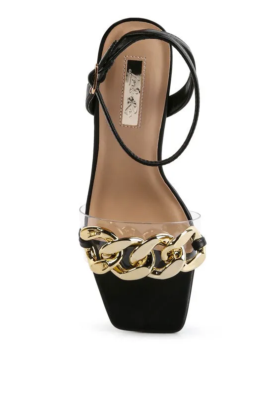 Women's Bottom Kiss Chain Strap Block Heel Sandals