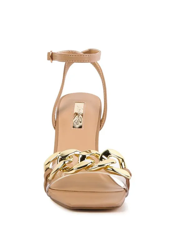 Women's Bottom Kiss Chain Strap Block Heel Sandals