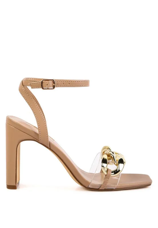 Women's Bottom Kiss Chain Strap Block Heel Sandals