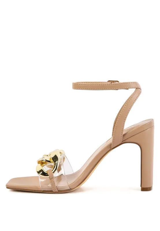 Women's Bottom Kiss Chain Strap Block Heel Sandals