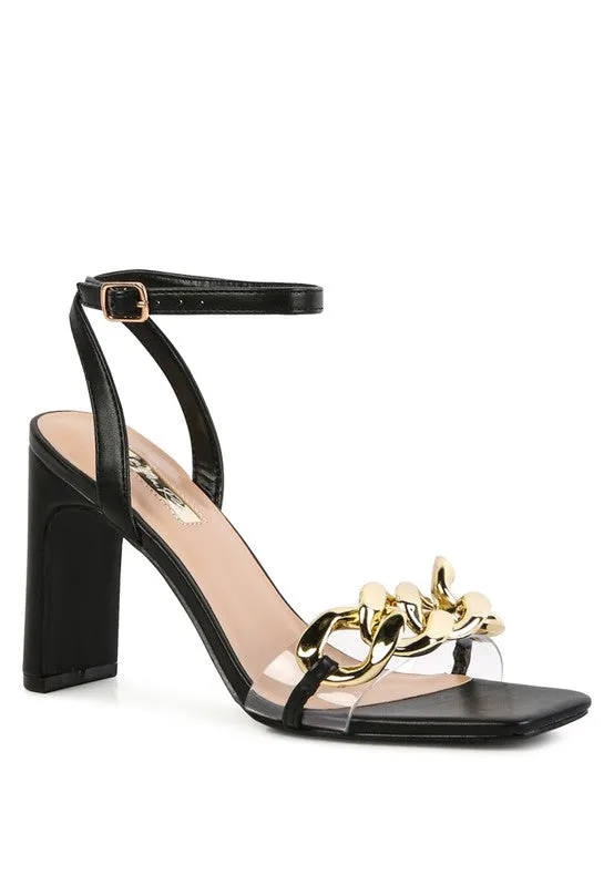 Women's Bottom Kiss Chain Strap Block Heel Sandals