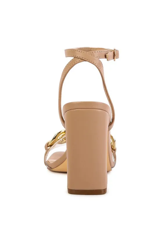 Women's Bottom Kiss Chain Strap Block Heel Sandals