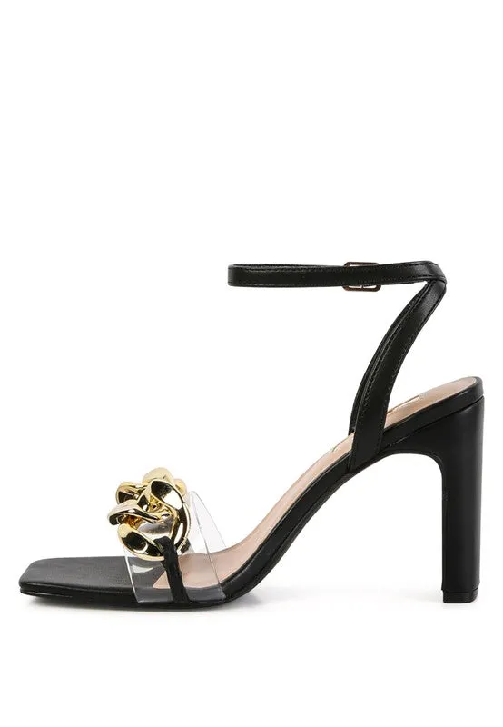 Women's Bottom Kiss Chain Strap Block Heel Sandals