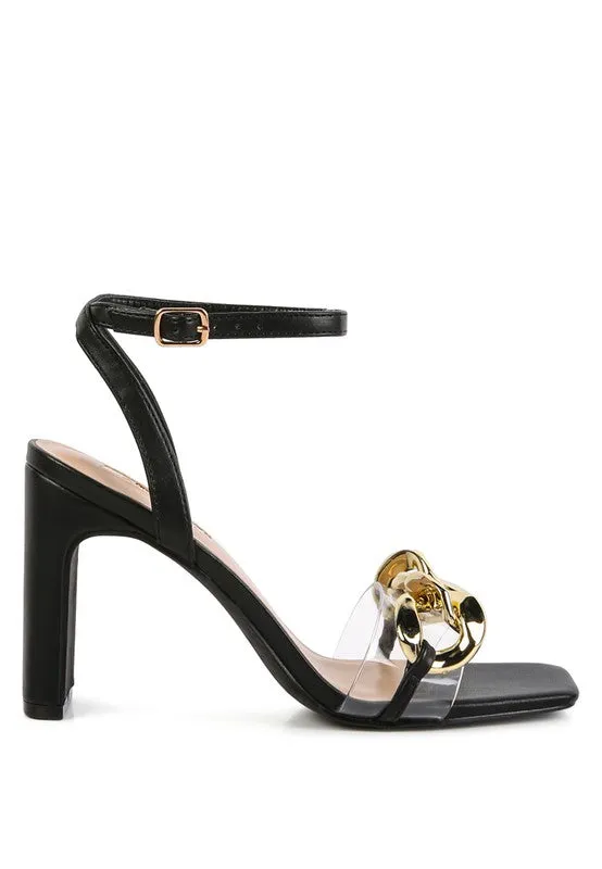Women's Bottom Kiss Chain Strap Block Heel Sandals