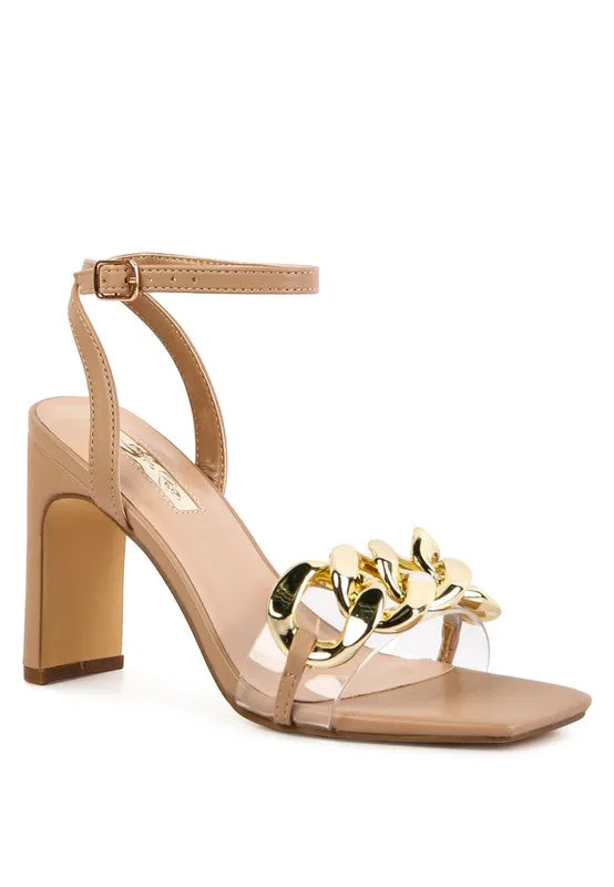 Women's Bottom Kiss Chain Strap Block Heel Sandals