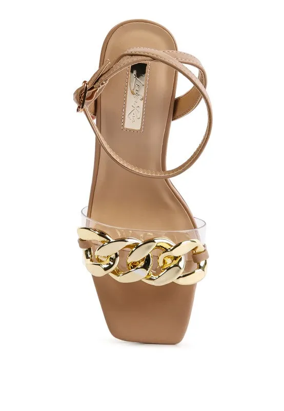 Women's Bottom Kiss Chain Strap Block Heel Sandals