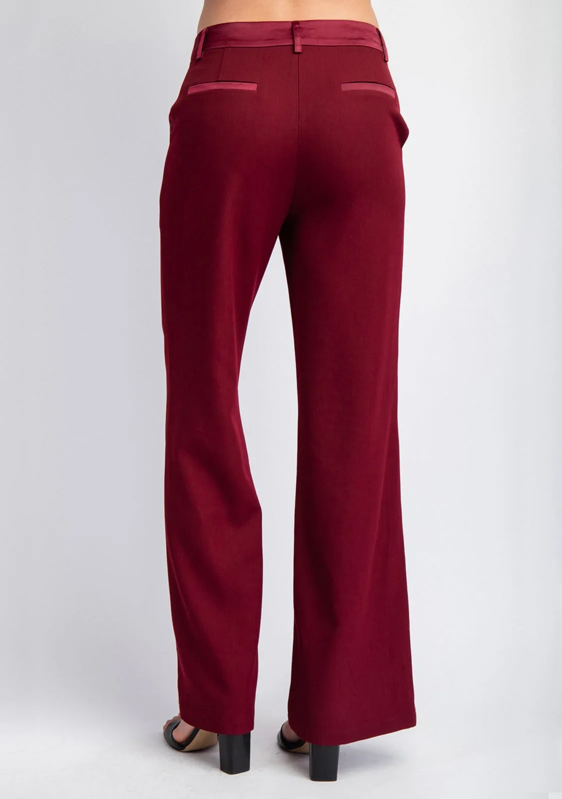 Woven Tailored Pants With Satin Contrast Insert