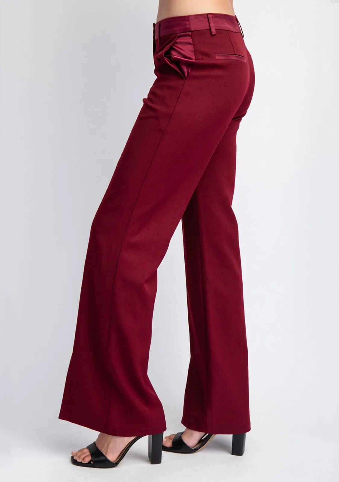 Woven Tailored Pants With Satin Contrast Insert