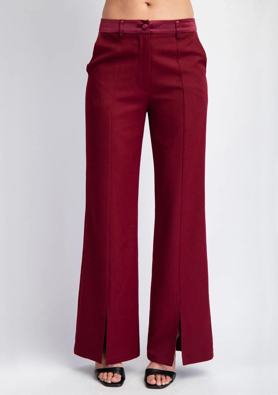 Woven Tailored Pants With Satin Contrast Insert