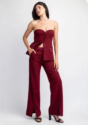 Woven Tailored Pants With Satin Contrast Insert