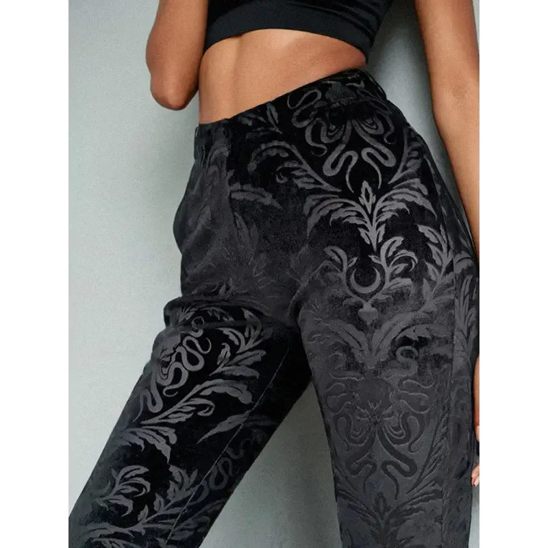 Y2K Velvet Flare Pants with Elastic Waist and Full Length Design