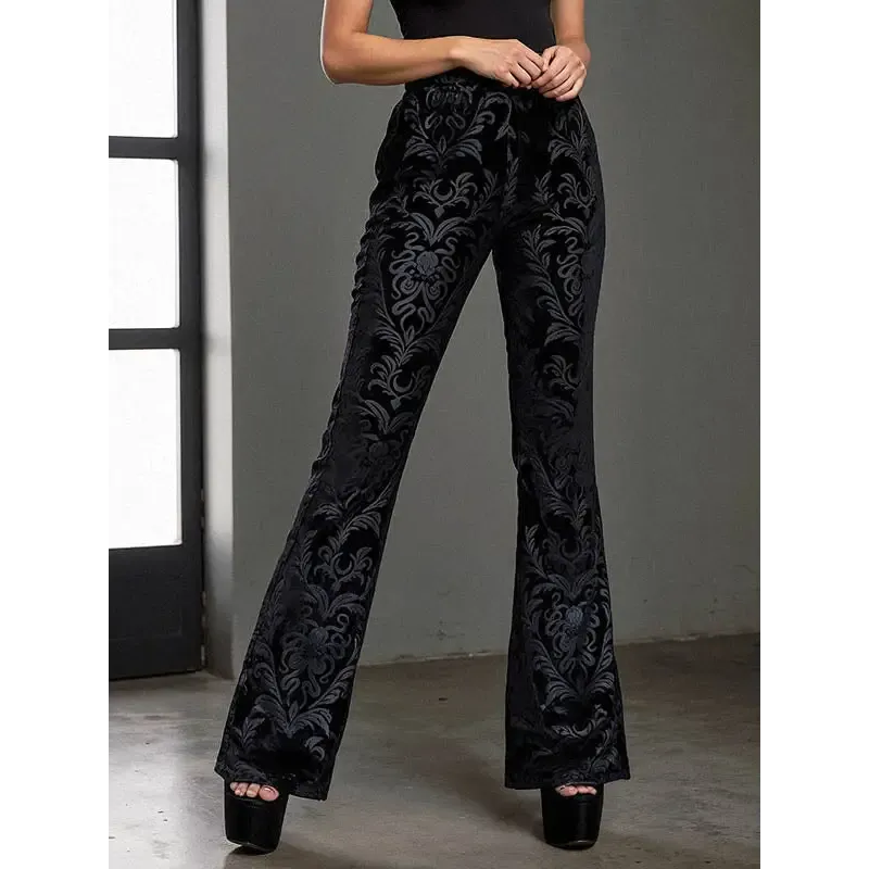 Y2K Velvet Flare Pants with Elastic Waist and Full Length Design