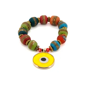 Yellow Evil Eye Multicolor Nepal Beaded Bracelet
