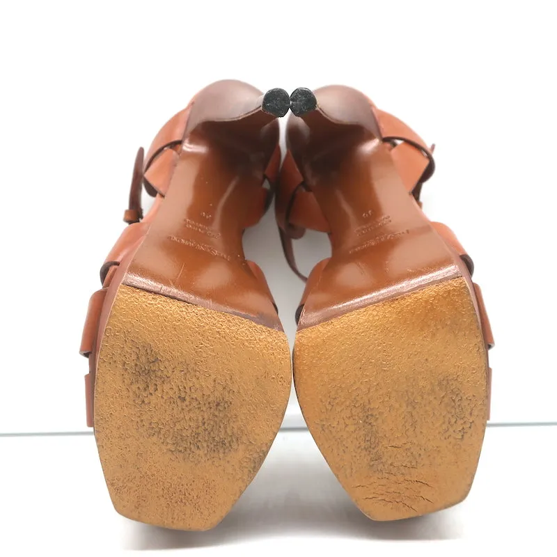 Yves Saint Laurent Tribute Wood-Effect Platform Sandals Brown Leather Size 36